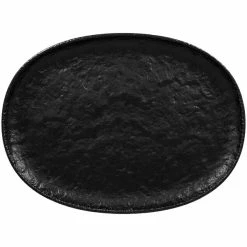 RAK Porcelain Roks 12 5/8" X 9 1/4" Black Oval Porcelain Coupe Platter - 6/Case