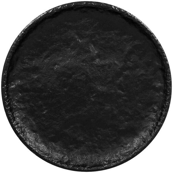 RAK Porcelain Roks 5 7/8" Black Round Porcelain Flat Coupe Plate - 24/Case 1 RAK Porcelain Roks 5 7/8" Black Round Porcelain Flat Coupe Plate - 24/Case