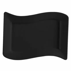 CAC China CAC SOH-13BK Color Soho 12" X 8" Black Rectangular Stoneware Platter - 12/Case