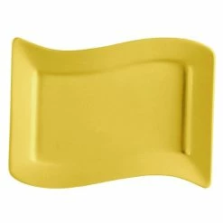 CAC China CAC SOH-14YW Color Soho 13 1/2" X 8 7/8" Yellow Rectangular Stoneware Platter - 12/Case