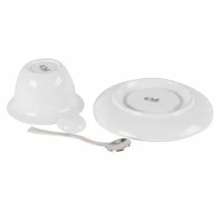 CAC China CAC PTC-5-S Bright White Party Collection Porcelain 7 Oz. Cup, 6 1/4" Saucer, And Spoon Set - 8/Case -Rak Porcelain shop 360512