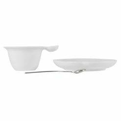 CAC China CAC PTC-5-S Bright White Party Collection Porcelain 7 Oz. Cup, 6 1/4" Saucer, And Spoon Set - 8/Case -Rak Porcelain shop 360513