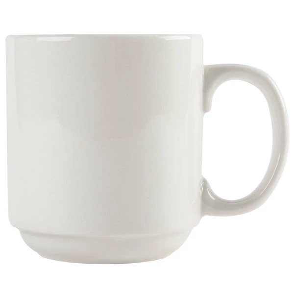 CAC China CAC PRM-10-W 10 Oz. Ivory (American White) Rolled Edge Prime Stackable China Mug - 36/Case 1 CAC China CAC PRM-10-W 10 Oz. Ivory (American White) Rolled Edge Prime Stackable China Mug - 36/Case