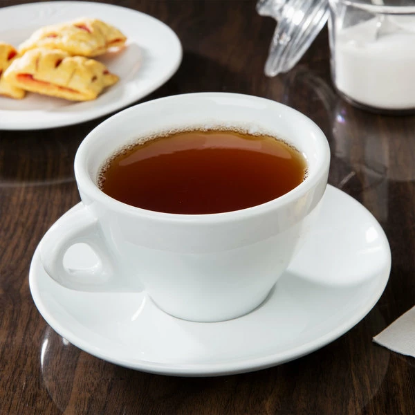 CAC China CAC E-11 Venice 11 Oz. White Cup With 6 1/2" Saucer - 24/Case 1 CAC China CAC E-11 Venice 11 Oz. White Cup With 6 1/2" Saucer - 24/Case