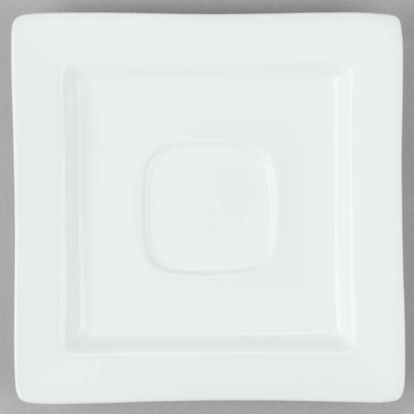 World Tableware SL-2 Slate 5 7/8" Ultra Bright White Wide Rim Square Porcelain Saucer With Well Ring - 36/Case 2 World Tableware SL-2 Slate 5 7/8" Ultra Bright White Wide Rim Square Porcelain Saucer With Well Ring - 36/Case - Image 2