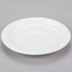 Syracuse China 911194021 Reflections 5 5/8" Aluma White Porcelain Tea / Cappuccino Saucer - 36/Case -Rak Porcelain shop 984068