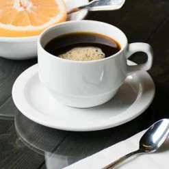 Syracuse China 911194021 Reflections 5 5/8" Aluma White Porcelain Tea / Cappuccino Saucer - 36/Case -Rak Porcelain shop 984070